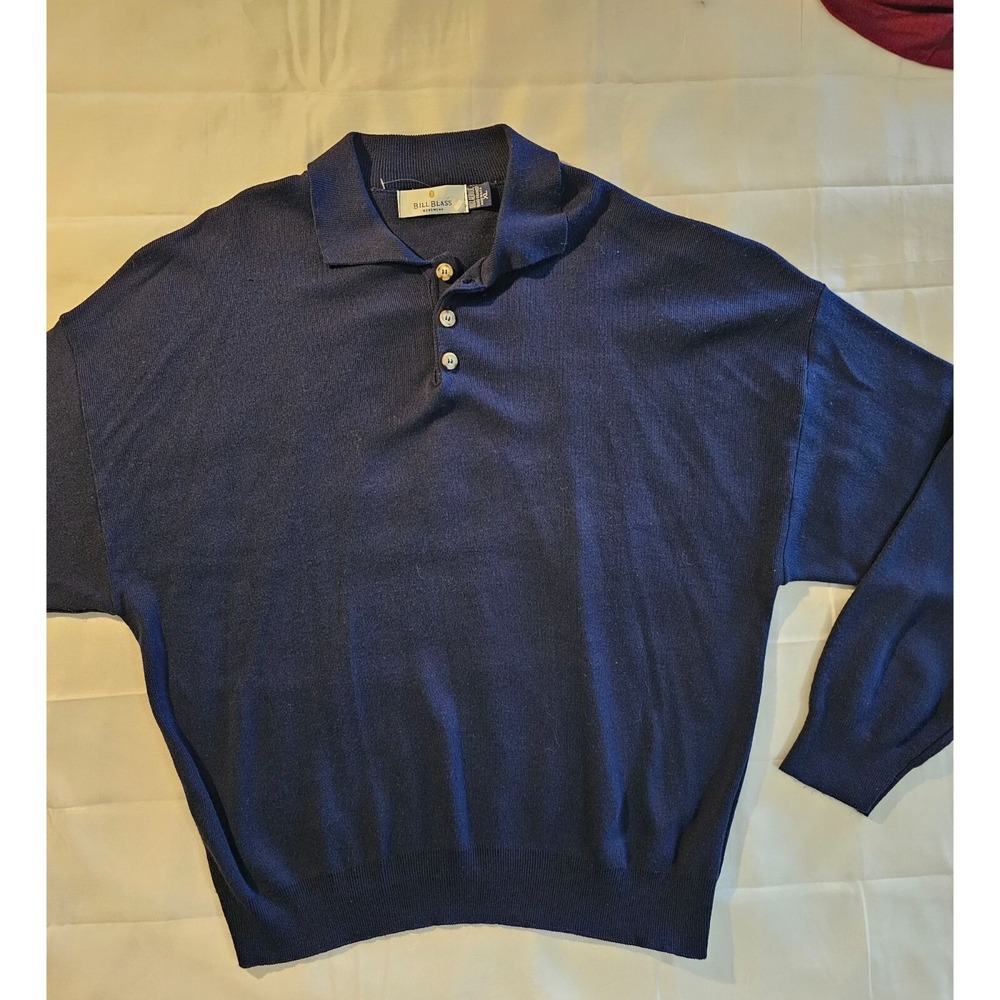Vintage Bill Blass Menswear blue Acrylic Polo‎ neck Sweater XL